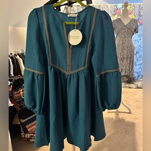NWT Rusty Dusty Modern Boho Crush Teal Babydoll Dress Size L 🌿